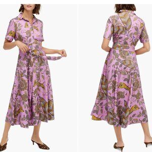 J. CREW Maximalist Dryden Print Short Sleeve Tie Waist Midi Collared Shirtdress